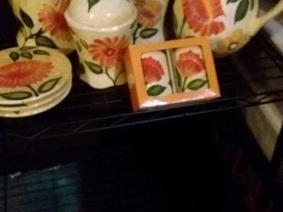 CERAMIC KITCHEN ACCESSORIES..BEAUTIFUL ORANGE FLOWER DESIGN