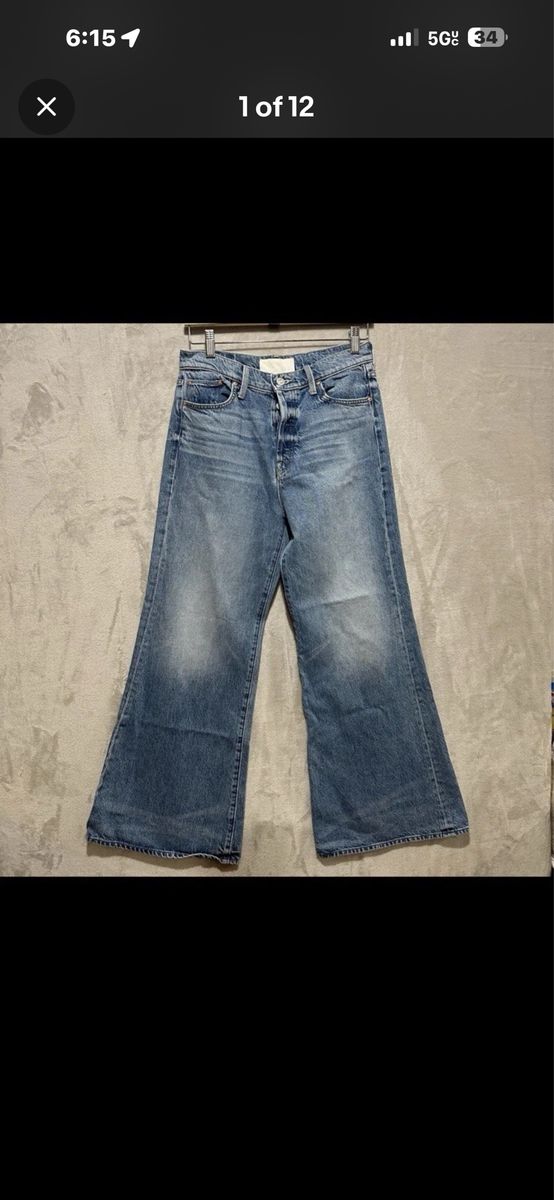 MOTHER The Tomcat Roller High Rise Wide Leg Jeans Size 28 Blue Med Wash Denim