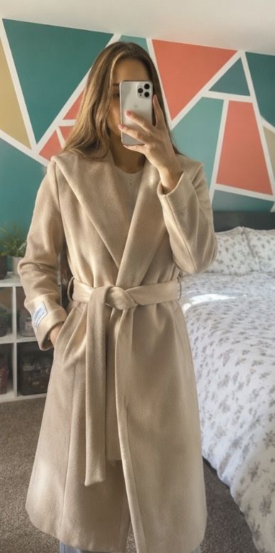 Calvin Klein Women's Tan Hooded Belted Wrap Coat Size 6