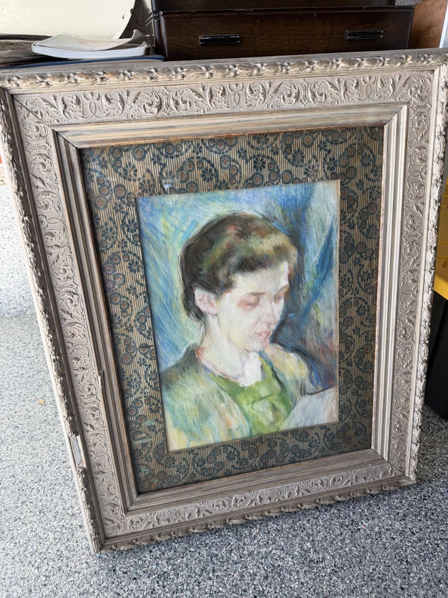 Letter Reader Oil Pastel I  Original Frame