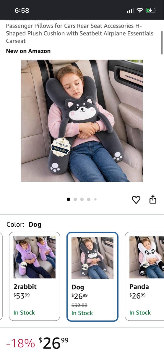 YVQEREB H-Shaped Plush Car Seat Passenger Pillow - Dog Design