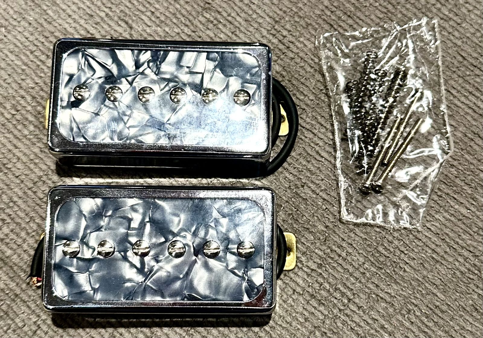 Humbucker-Sized P90 Guitar Pickups - Set of 2, Chrome with Pearloid Top