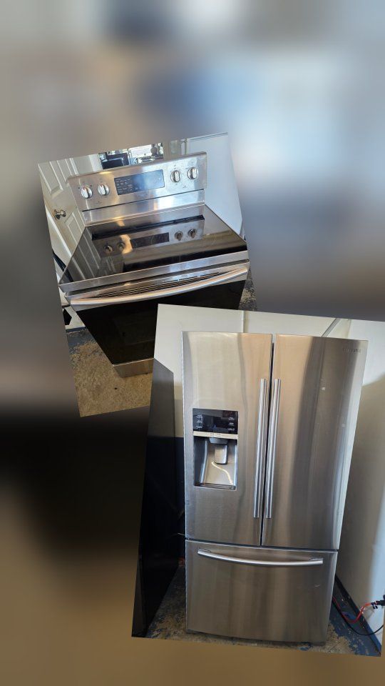 Samsung refrigerator and electric stove.