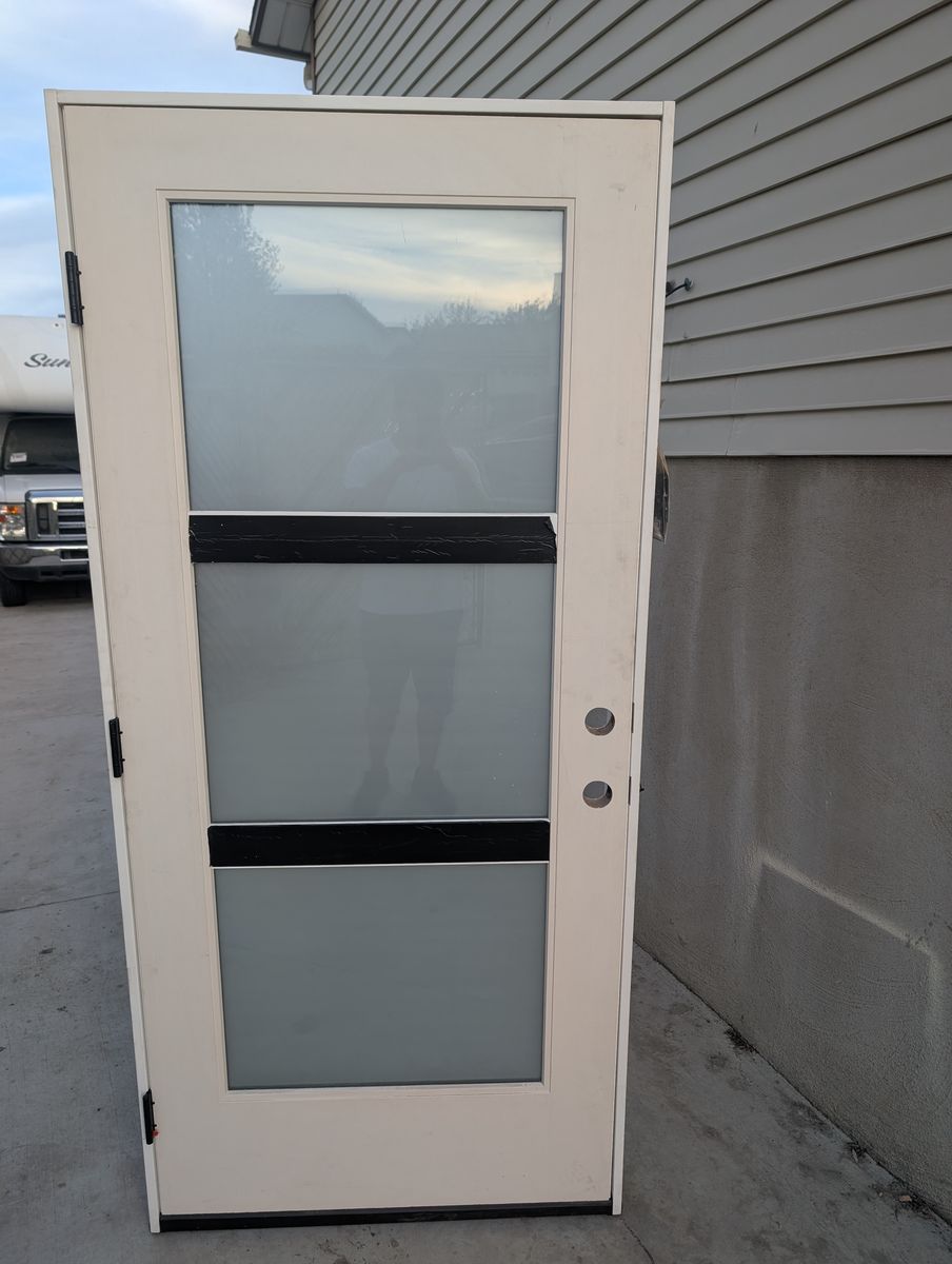 New Exterior Prehung Door 36x80 w/ Frosted Glass – Right Hand