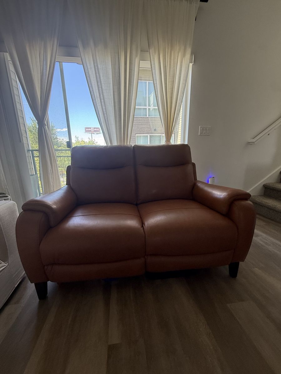 Brown/ Tan Leather Power Reclining Loveseat | $650 OBO