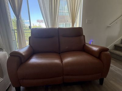 Brown/ Tan Leather Power Reclining Loveseat | $650 OBO
