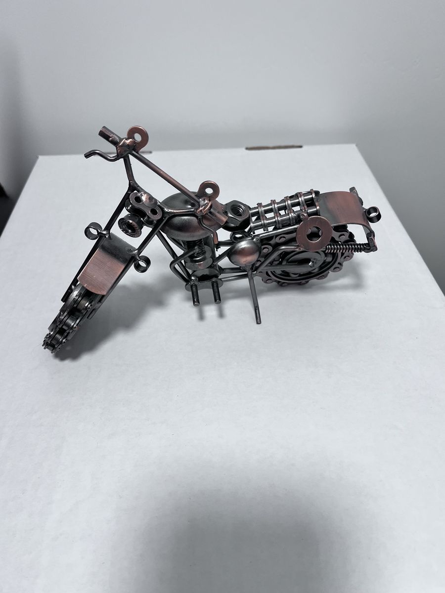 Handmade Metal Bolt Motorcycle Sculpture – Garage Art / Desk Decor