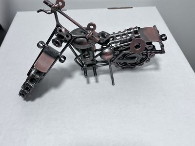 Handmade Metal Bolt Motorcycle Sculpture – Garage Art / Desk Decor