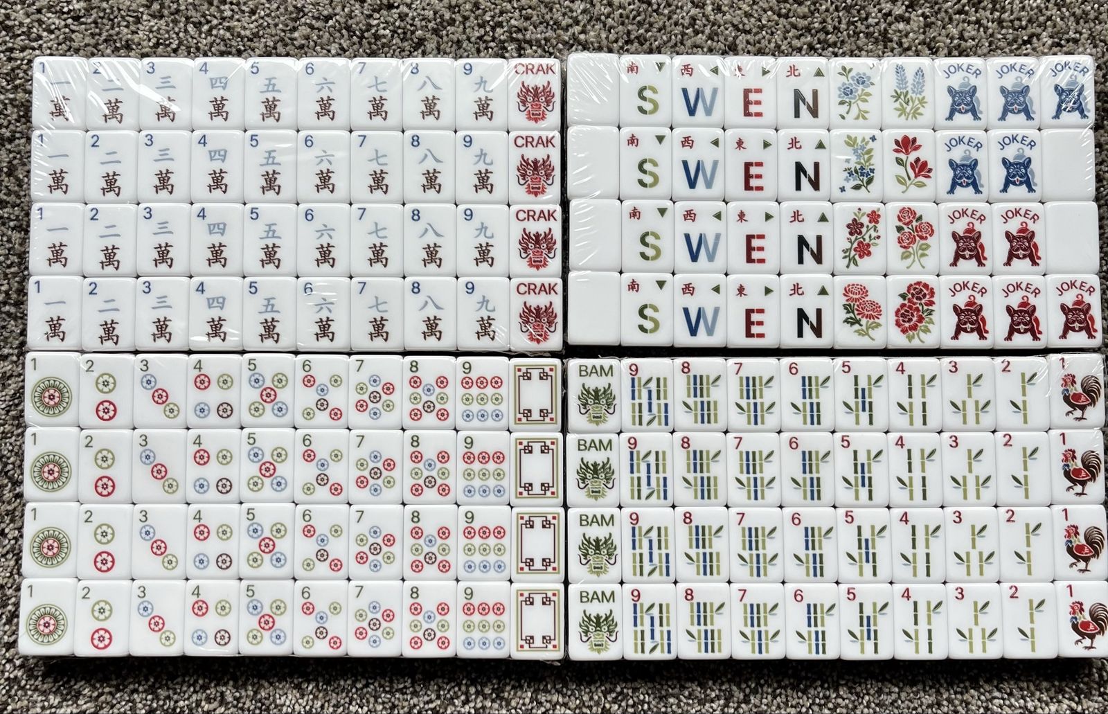 American Mahjong Tile Set with Jokers and Dragons