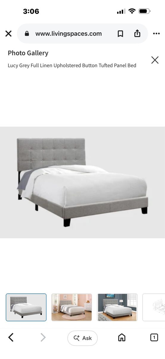 Lucy Grey Full Linen Upholstered Button Tufted Panel Bed
