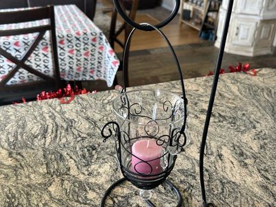 Decorative Black Metal Scroll Candle Holder w/ Glass Votive
