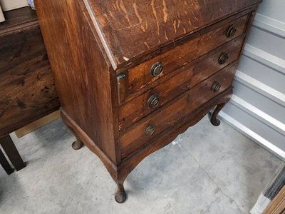 Antique Oak Secretary Desk with Drawers and Organizers - Vintage Wood Furniture