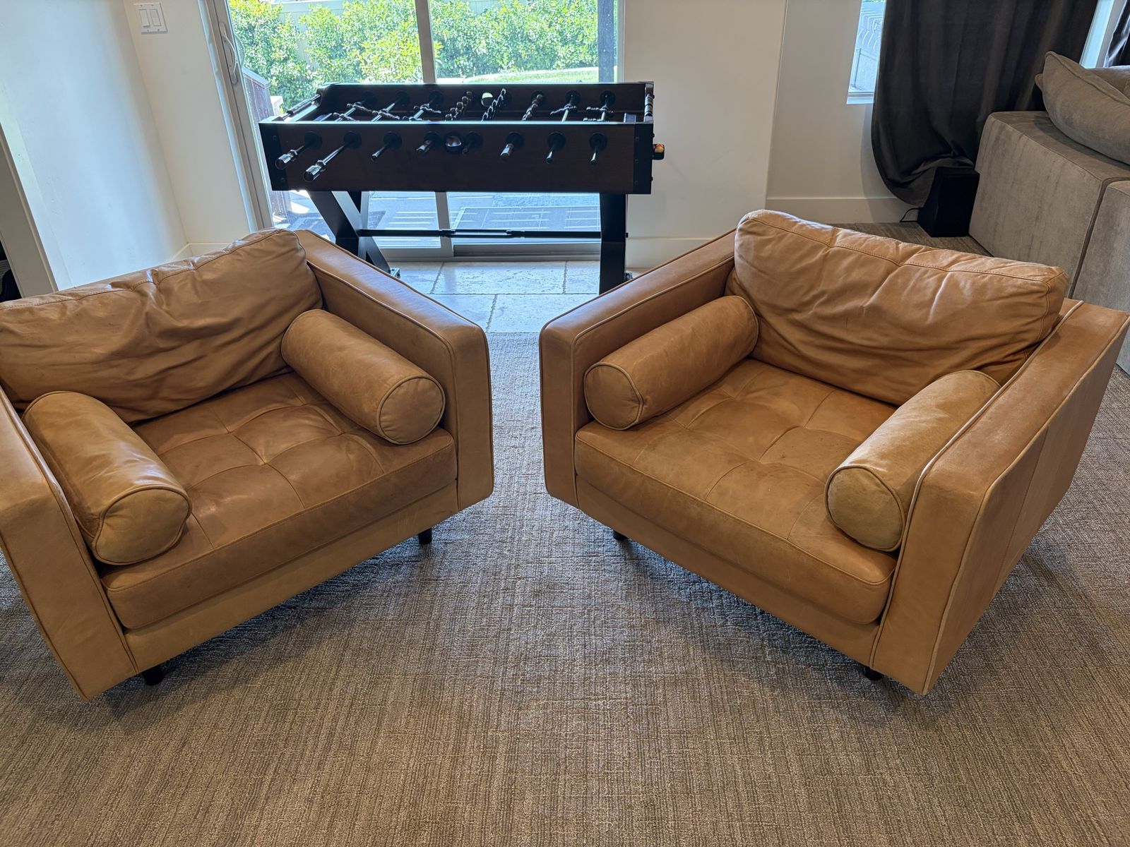 Pair of West Elm Dennes Leather Chairs