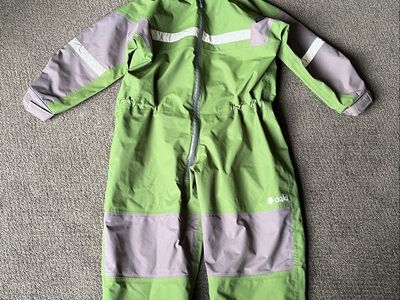 Oaki Kids Rain Suit, Green/Gray, Size 8/9, Waterproof One-Piece Rain & Mud Play Suit