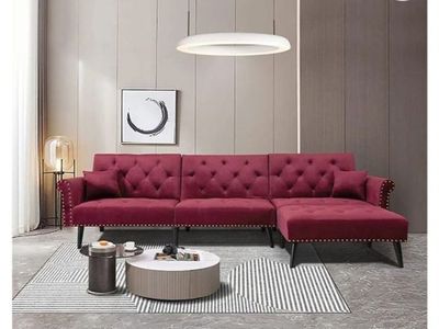 L-Shaped Sectional Sofa Velvet Modern