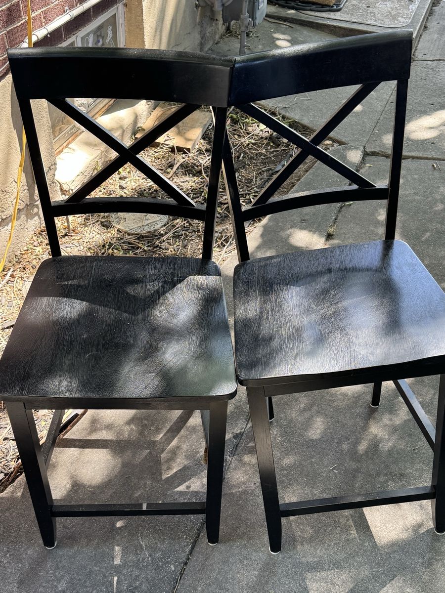 Pair of Black Barstool Chairs - X-Back Design, Sturdy Wood Construction