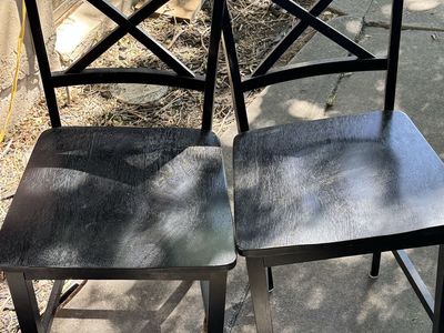 Pair of Black Barstool Chairs - X-Back Design, Sturdy Wood Construction