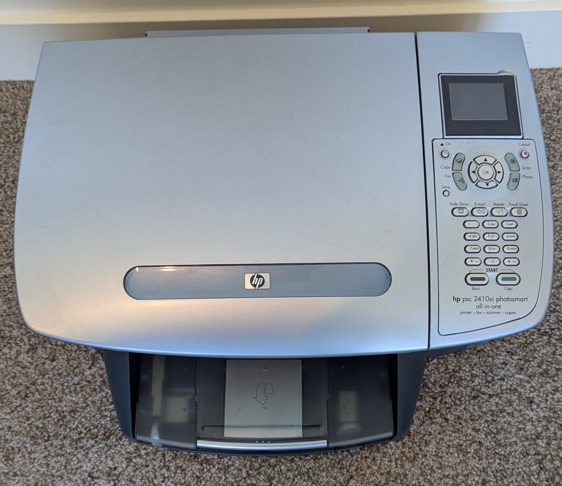 HP PSC 2410xi Photosmart All-in-One Printer, Fax, Scanner, Copier - Silver/Gray