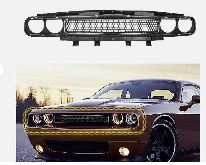 2008-2014 Dodge Challenger Front Bumper Grille Black w/ Chrome Trim Molding