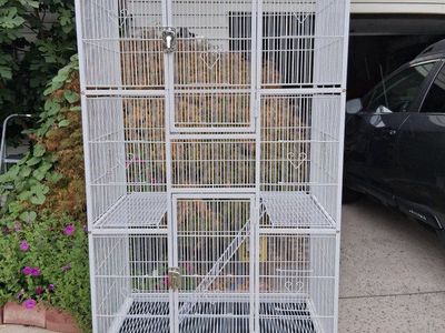 Yaheetech Large White Metal Bird Cage with Rolling Stand and Shelves