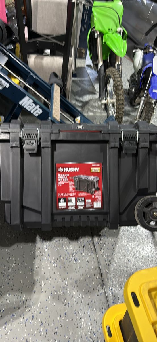 Husky 50-Gallon Mobile Job Box with Wheels - Black, New