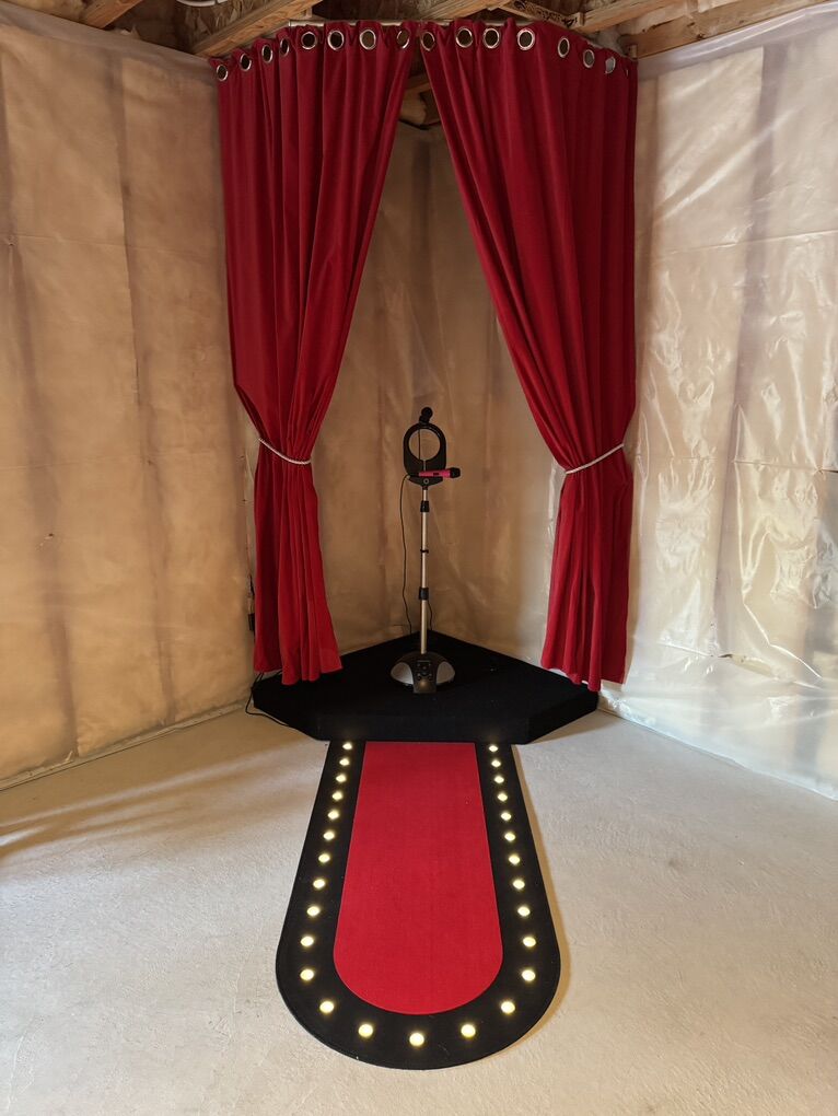 Stage With Drapes, Microphone stand And LED Rug