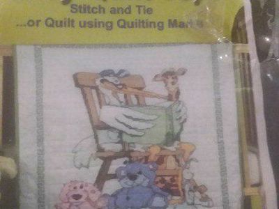 "Stork" Fairway Needlecrafts Baby Quilt Top Stamped Polycotton Panel 36x50" for Stitch & Tie or quilt