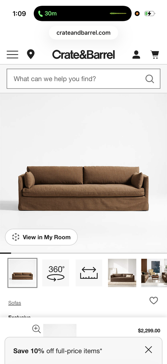 Crate and Barrel Rivera Slipcovered Sofa 94"