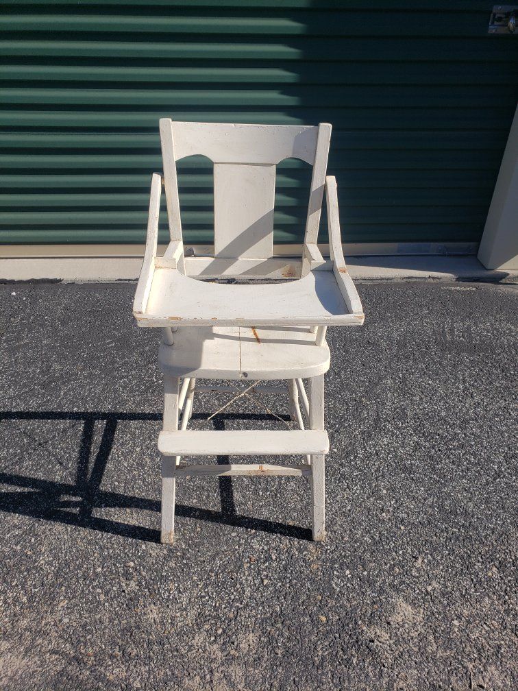 Vintage Wooden White Baby High Chair