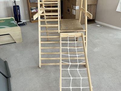 Wooden Montessori Pikler Triangle Climbing Set with Ladder, Slide, and Rope Climber - Toddler Play Gym