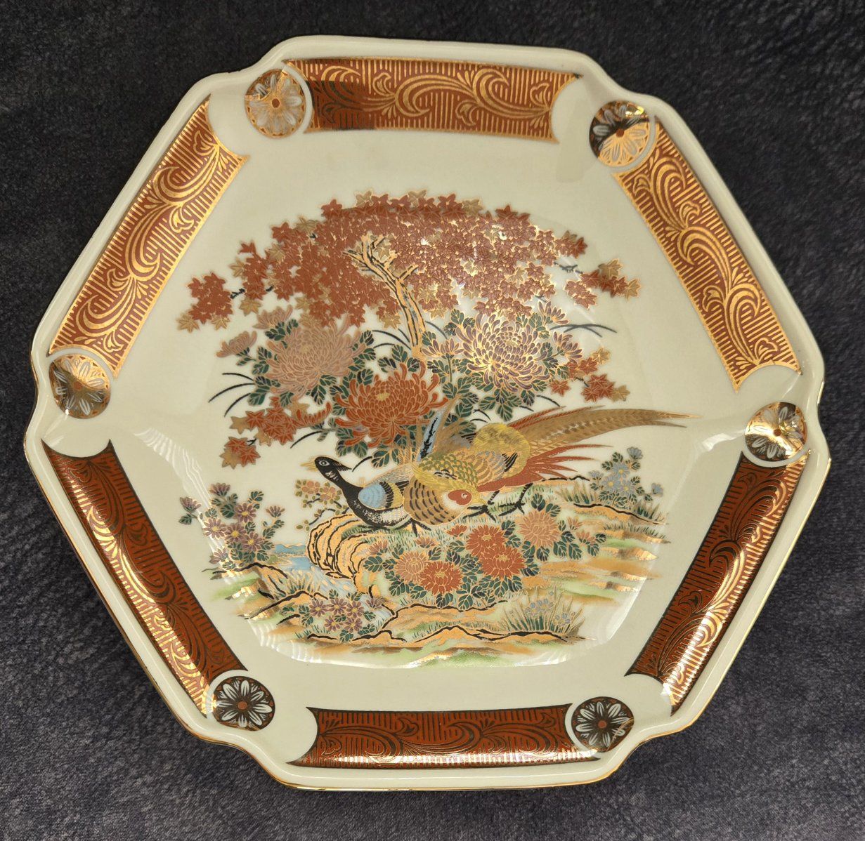 SATSUMA-JAPAN-SIGNED PORCELAIN HEXAGONAL PLATE