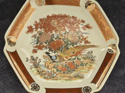 SATSUMA-JAPAN-SIGNED PORCELAIN HEXAGONAL PLATE