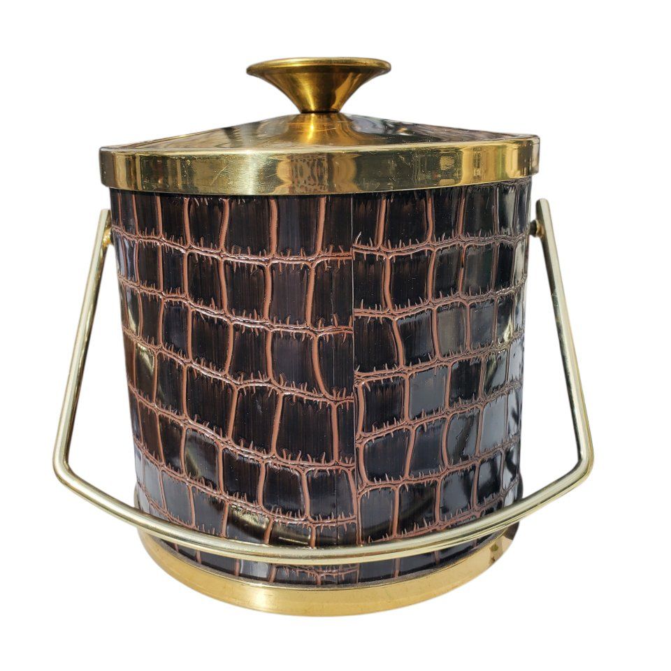 Vintage MCM Ice Bucket Brass + Faux Aligator Skin