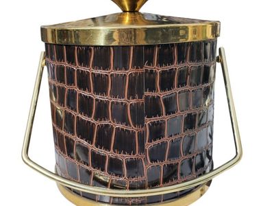 Vintage MCM Ice Bucket Brass + Faux Aligator Skin