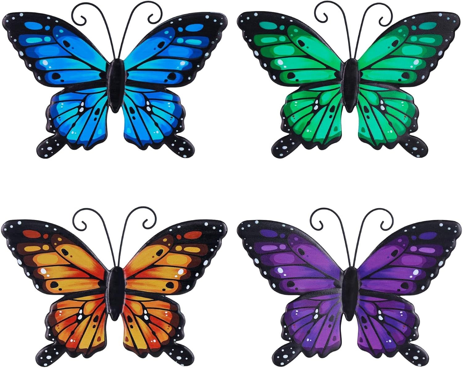 8.5" Metal Butterflies in blue, green, orange, and purple. Wall Decor, 4 PCS Multicolor Butterfly Decor for Indoor or Outdoor
