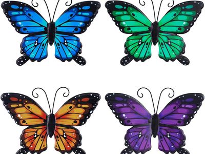 8.5" Metal Butterflies in blue, green, orange, and purple. Wall Decor, 4 PCS Multicolor Butterfly Decor for Indoor or Outdoor