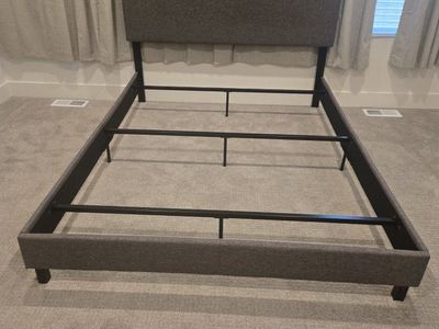 Modern Grey Upholstered Bed Frame with Comfortable Mattress