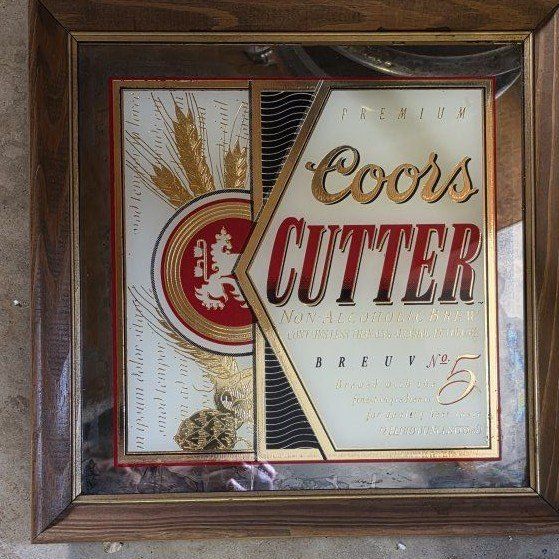 Vintage Coors Beer Mirrored Bar Sign - Coors Cutter 12.5" x 12.5" Wood Frame Mancave Decor