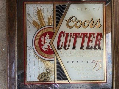 Vintage Coors Beer Mirrored Bar Sign - Coors Cutter 12.5" x 12.5" Wood Frame Mancave Decor