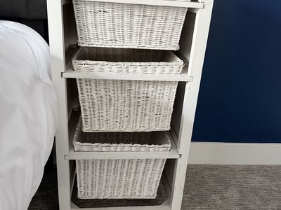 White wicker basket stand. Clean, great condition