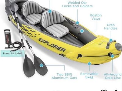 Intex Explorer K2 2-Person Inflatable Kayak Set with Oars & Pump (Used Once)