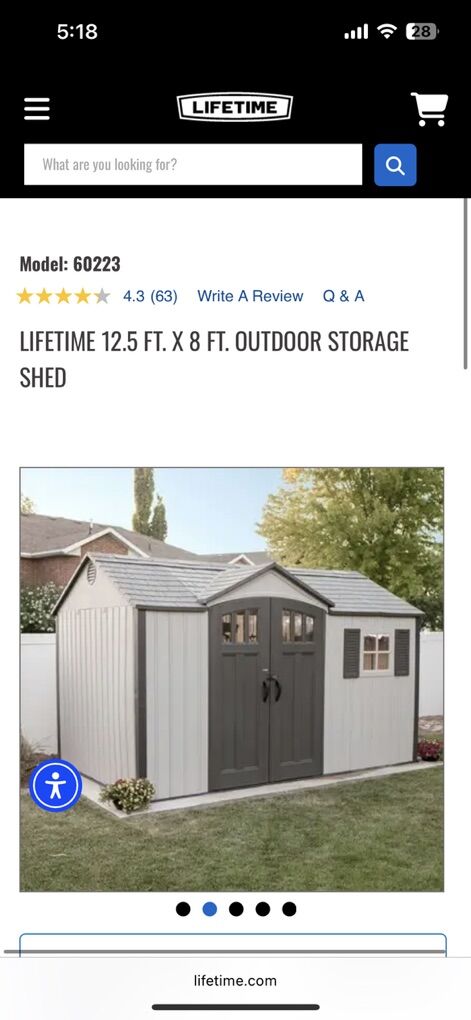 New Lifetime 8x12.5 Shed With Delivery & Install