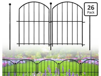 Decorative Garden Fence, 17"(H)x26'(L) Black Metal No-Dig Fence, Animal Barrier & Flower Bed Edging (26-Pack)