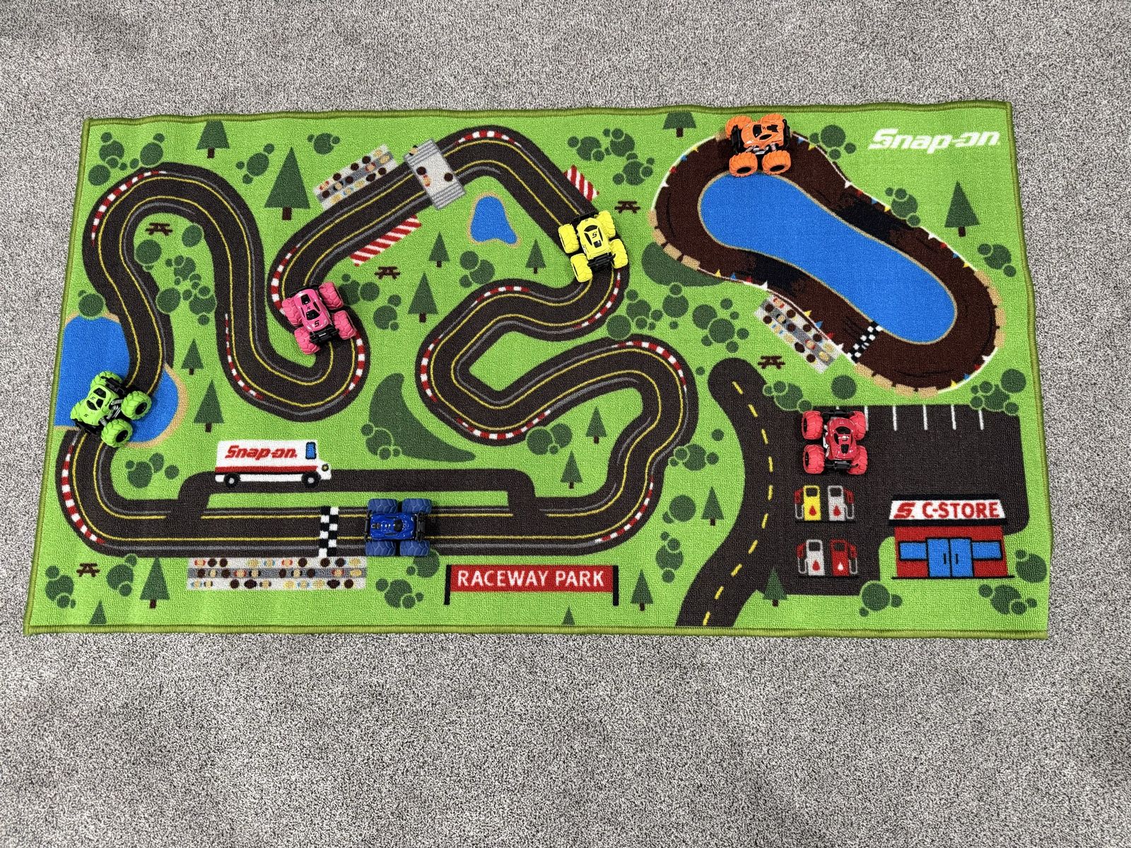 Snap-on Raceway Park Play Mat - Large Green Truck & Car Activity Rug
