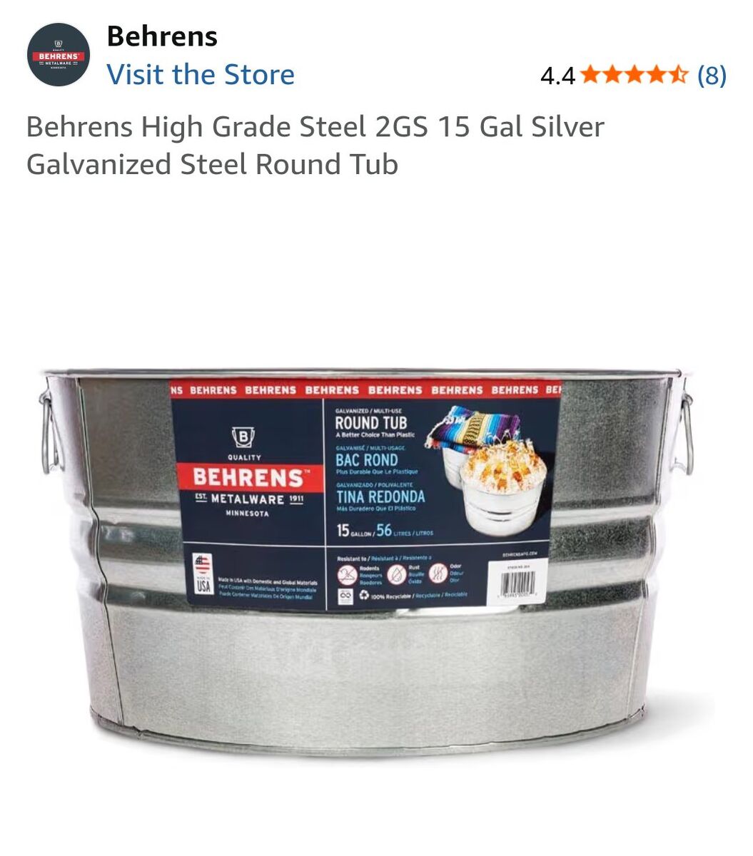 Behrens 15 gallon galvanized round tub