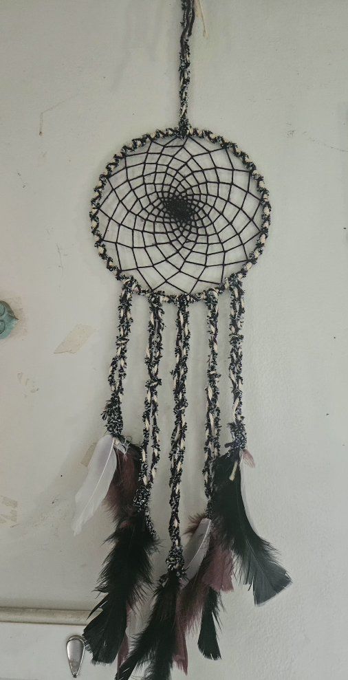 Handmade Black Dream Catcher with Feathers - Bohemian Wall Decor
