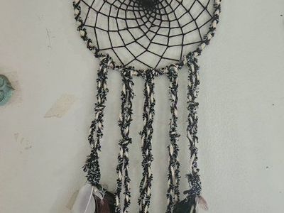 Handmade Black Dream Catcher with Feathers - Bohemian Wall Decor