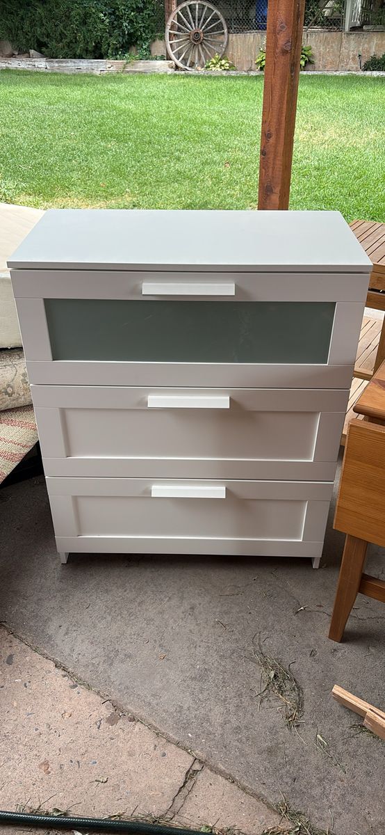 IKEA BRIMNES 3-Drawer Dresser with Frosted Glass Top Drawer - White