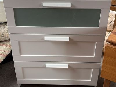 IKEA BRIMNES 3-Drawer Dresser with Frosted Glass Top Drawer - White