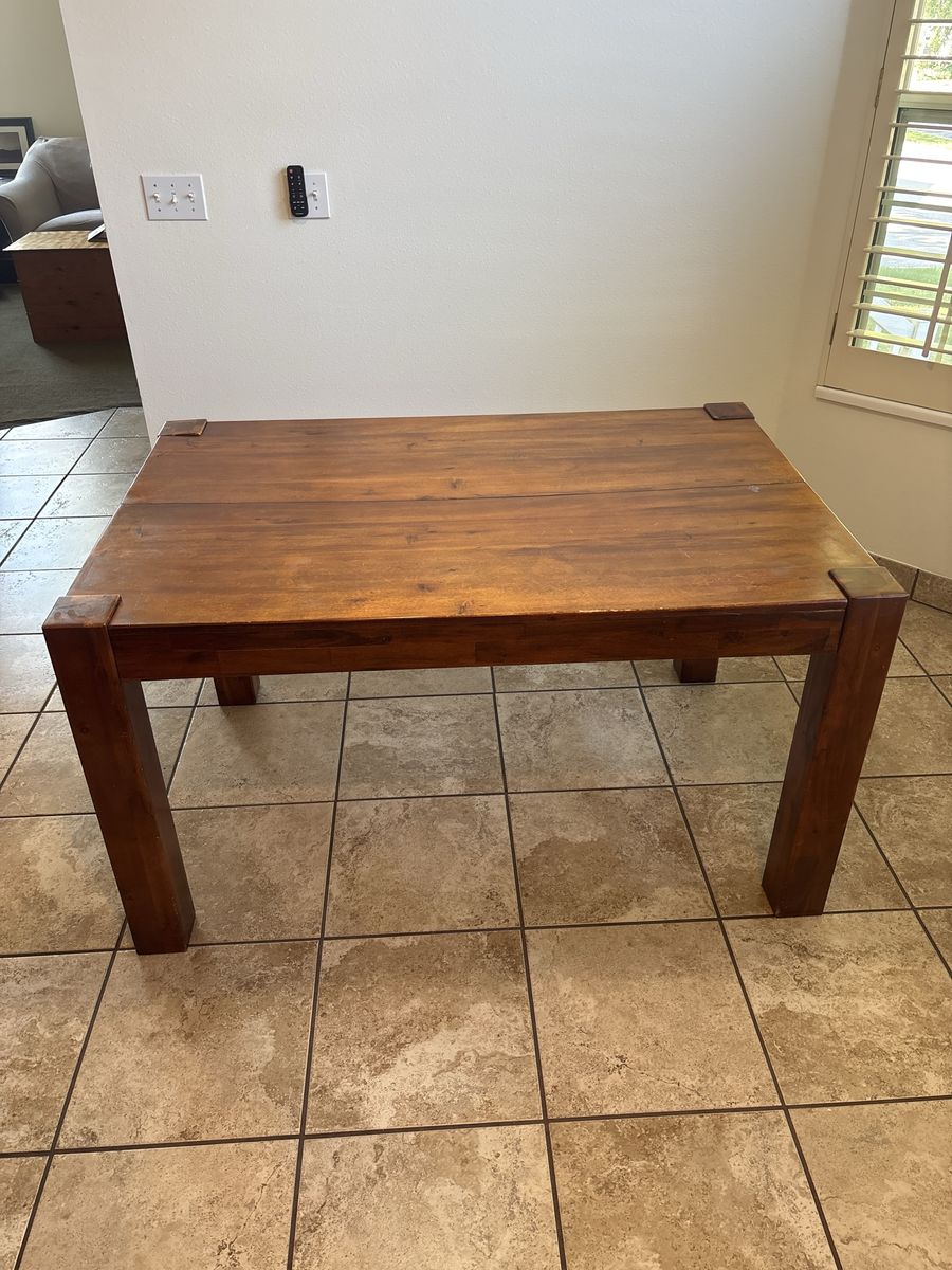 Solid Wood Dining Table square/rectangle Warm Brown Finish. Pocket leaf